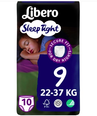 Libero SleepTight дитячі підгузники-трусики 9 (22-37кг) 10шт
